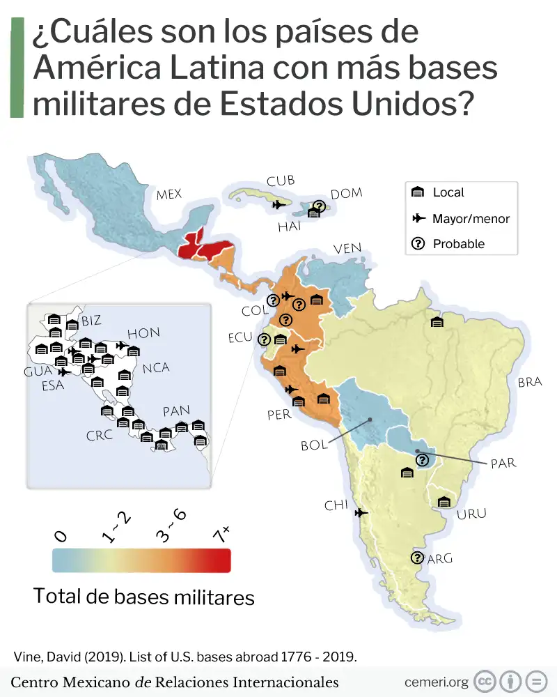 What are the Latin American countries with the most US military bases?